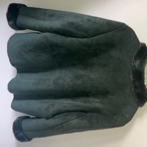 Womens faux suede coat with fur collar